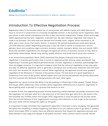 Introduction To Effective Negotiation Process