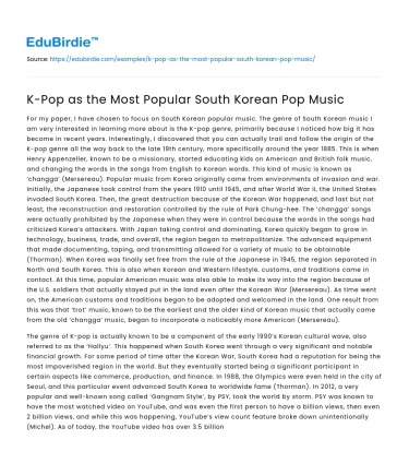 K-Pop as the Most Popular South Korean Pop Music