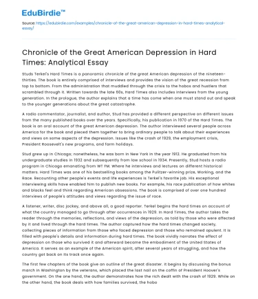 Chronicle of the Great American Depression in Hard Times