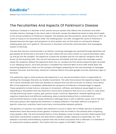 The Peculiarities And Aspects Of Parkinson’s Disease
