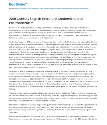20th Century English Literature: Modernism and Postmodernism