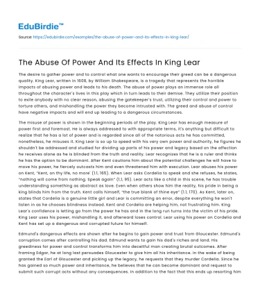 The Abuse Of Power And Its Effects In King Lear