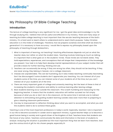 Integrative Approaches to Bible College Education
