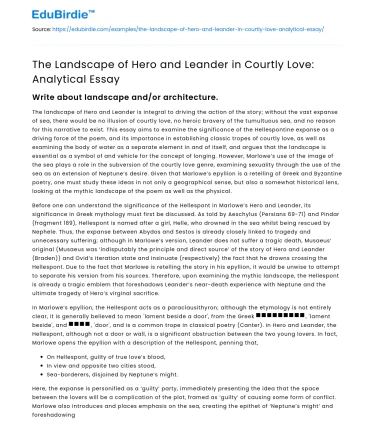 The Landscape of Hero and Leander in Courtly Love: Analytical Essay