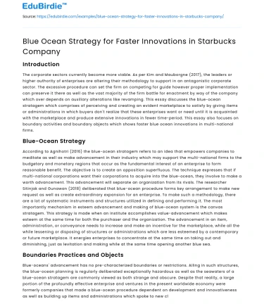 Blue Ocean Strategy for Faster Innovations in Starbucks Company