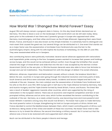 How World War 1 Shanged the World Forever? Essay