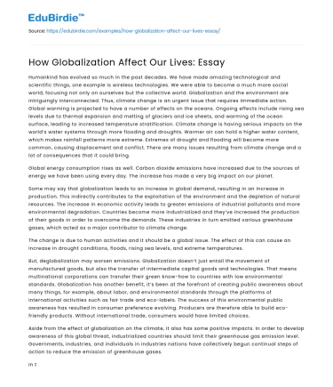 How Globalization Affect Our Lives: Essay