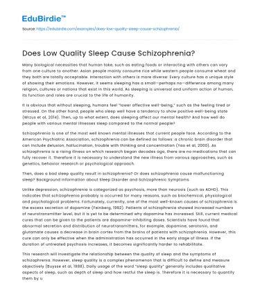 Does Low Quality Sleep Cause Schizophrenia?