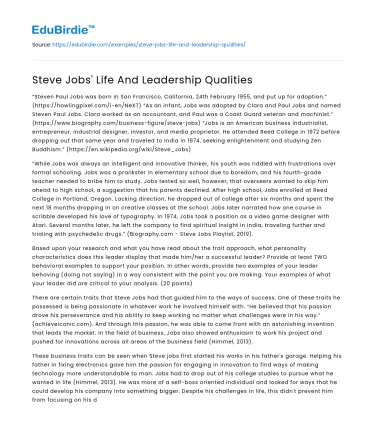 Steve Jobs’ Life And Leadership Qualities