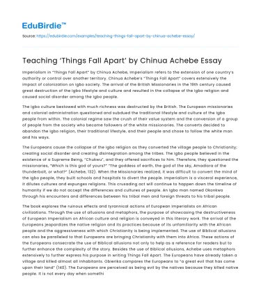 Teaching ‘Things Fall Apart’ by Chinua Achebe Essay