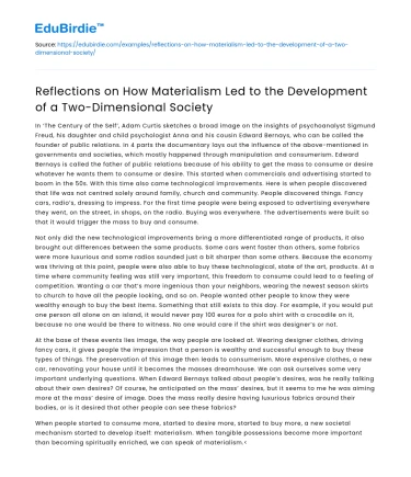 Materialism’s Role in Creating Two-Dimensional Society