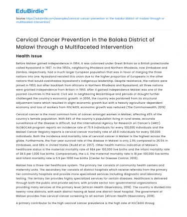 Balaka District, Malawi: Multifaceted Cervical Cancer Prevention