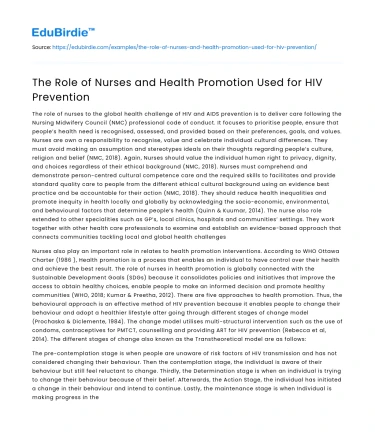 The Role of Nurses and Health Promotion Used for HIV Prevention