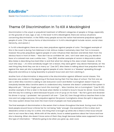 Theme Of Discrimination In To Kill A Mockingbird