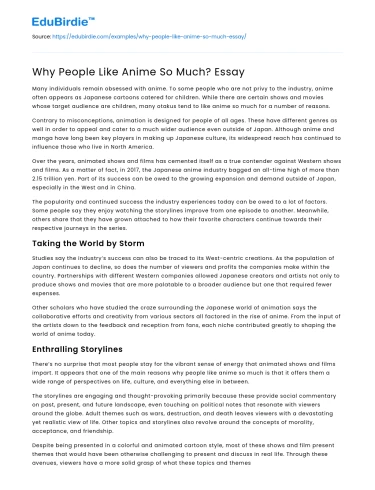 Why People Like Anime So Much? Essay