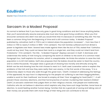 Sarcasm in a Modest Proposal
