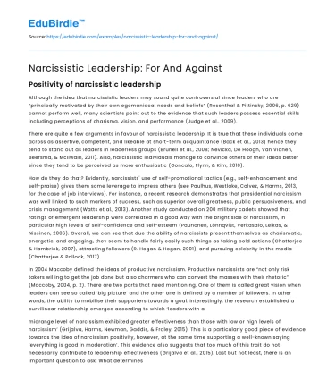 Narcissistic Leadership: For And Against