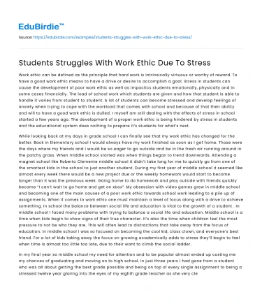 Students Struggles With Work Ethic Due To Stress