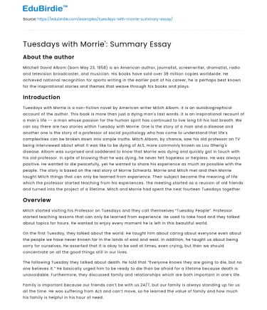 Tuesdays with Morrie’: Summary Essay