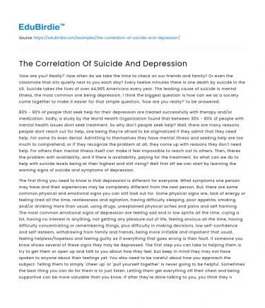 The Correlation Of Suicide And Depression