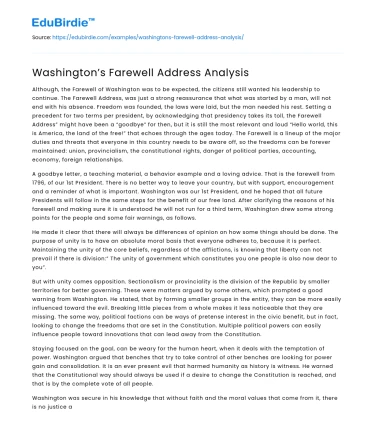 Washington’s Farewell Address Analysis