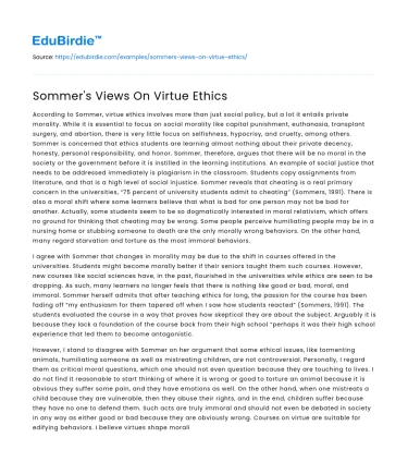 Sommer’s Perspective on Virtue Ethics