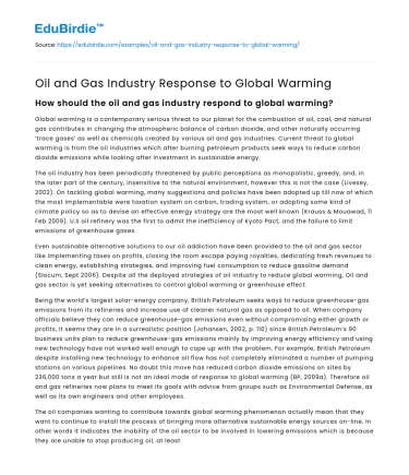 Oil and Gas Industry Response to Global Warming