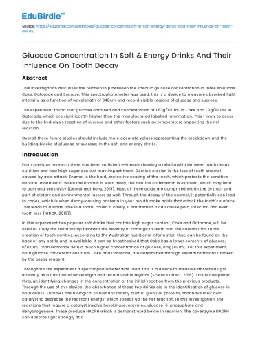 Impact of Glucose in Drinks on Tooth Decay