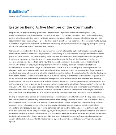 Essay on Being Active Member of the Community