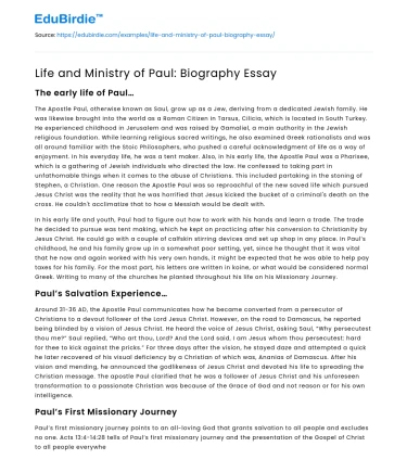 Life and Ministry of Paul: Biography Essay