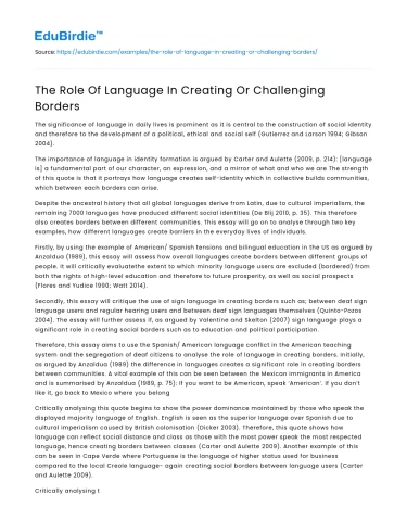 The Role Of Language In Creating Or Challenging Borders
