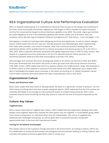 IKEA Organizational Culture And Performance Evaluation