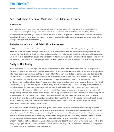 Mental Health and Substance Abuse Essay