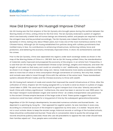 How Did Emperor Shi Huangdi Improve China?