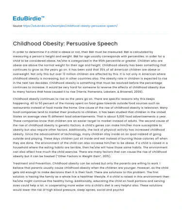 Childhood Obesity: Persuasive Speech