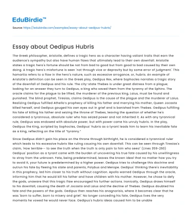 Essay about Oedipus Hubris