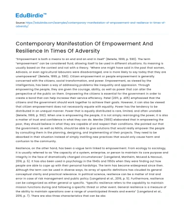 Empowerment and Resilience in Adversity