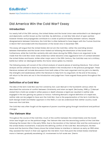 Did America Win the Cold War? Essay