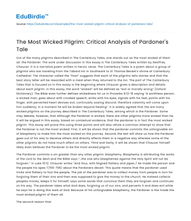 The Most Wicked Pilgrim: Critical Analysis of Pardoner’s Tale