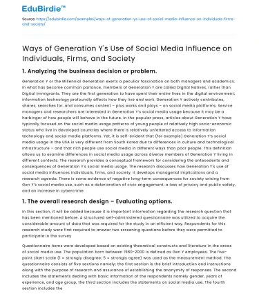 Impact of Gen Y Social Media Use on Individuals, Firms, Society