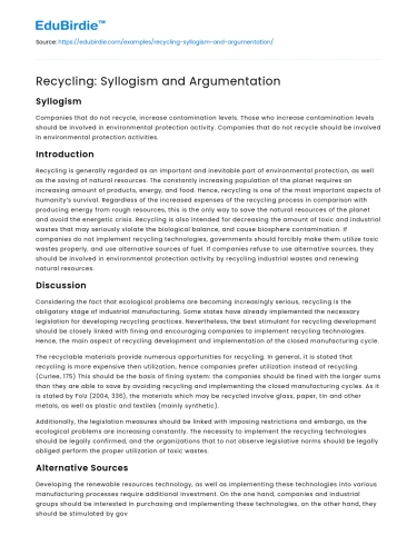 Recycling: Syllogism and Argumentation
