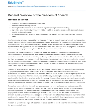 General Overview of the Freedom of Speech