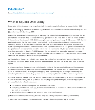 What Is Square One: Essay