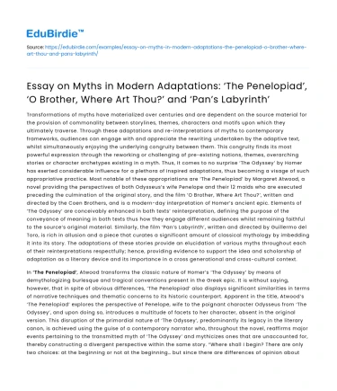 Myths in Modern Adaptations of Classic Works