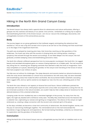 Hiking in the North Rim Grand Canyon Essay