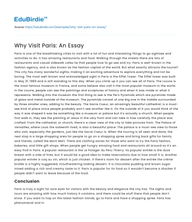 Why Visit Paris: An Essay