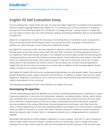 English 101 Self Evaluation Essay