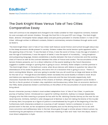 The Dark Knight Rises Versus Tale of Two Cities: Comparative Essay