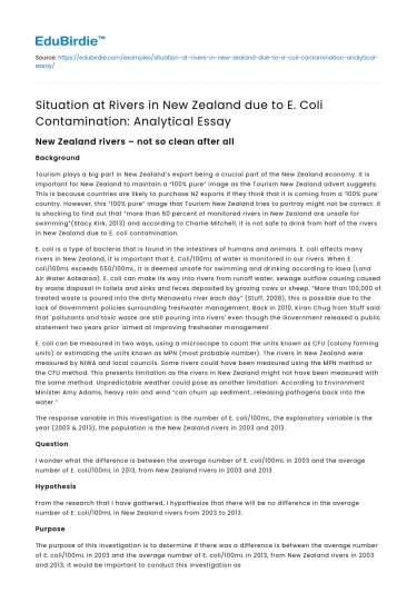 Rivers in New Zealand: E Coli Contamination Analysis