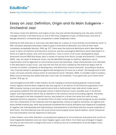 Jazz: Definition, Origin and Its Main Subgenre